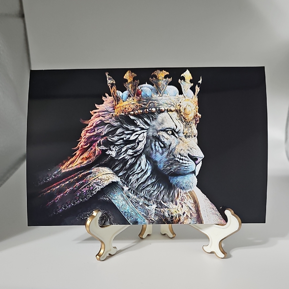 4x6 Majestic Lion King Glossy Art Print - Black and Gold